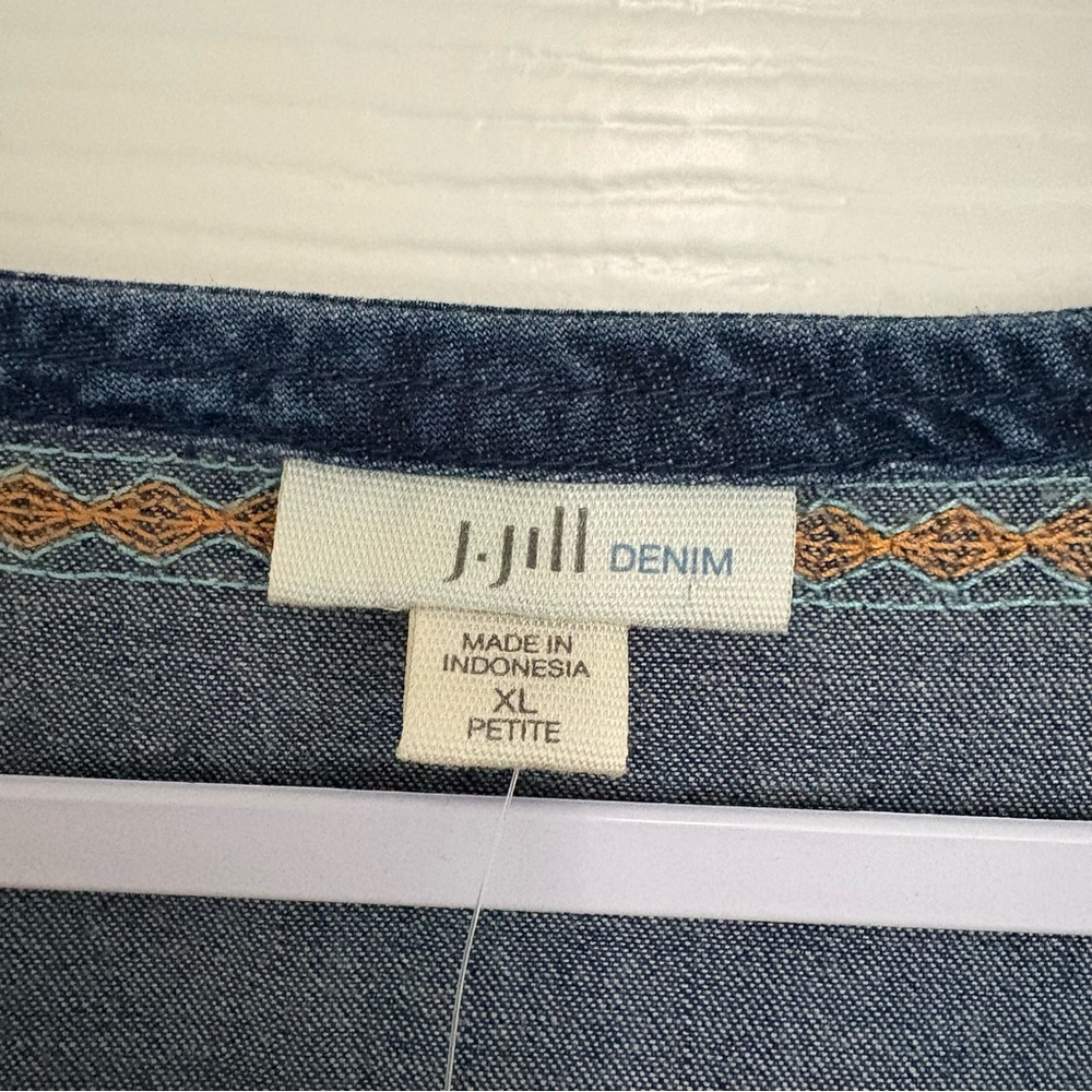 NWT J Jill Denim Embroidered Raw Hem Dress - Picture 8 of 8